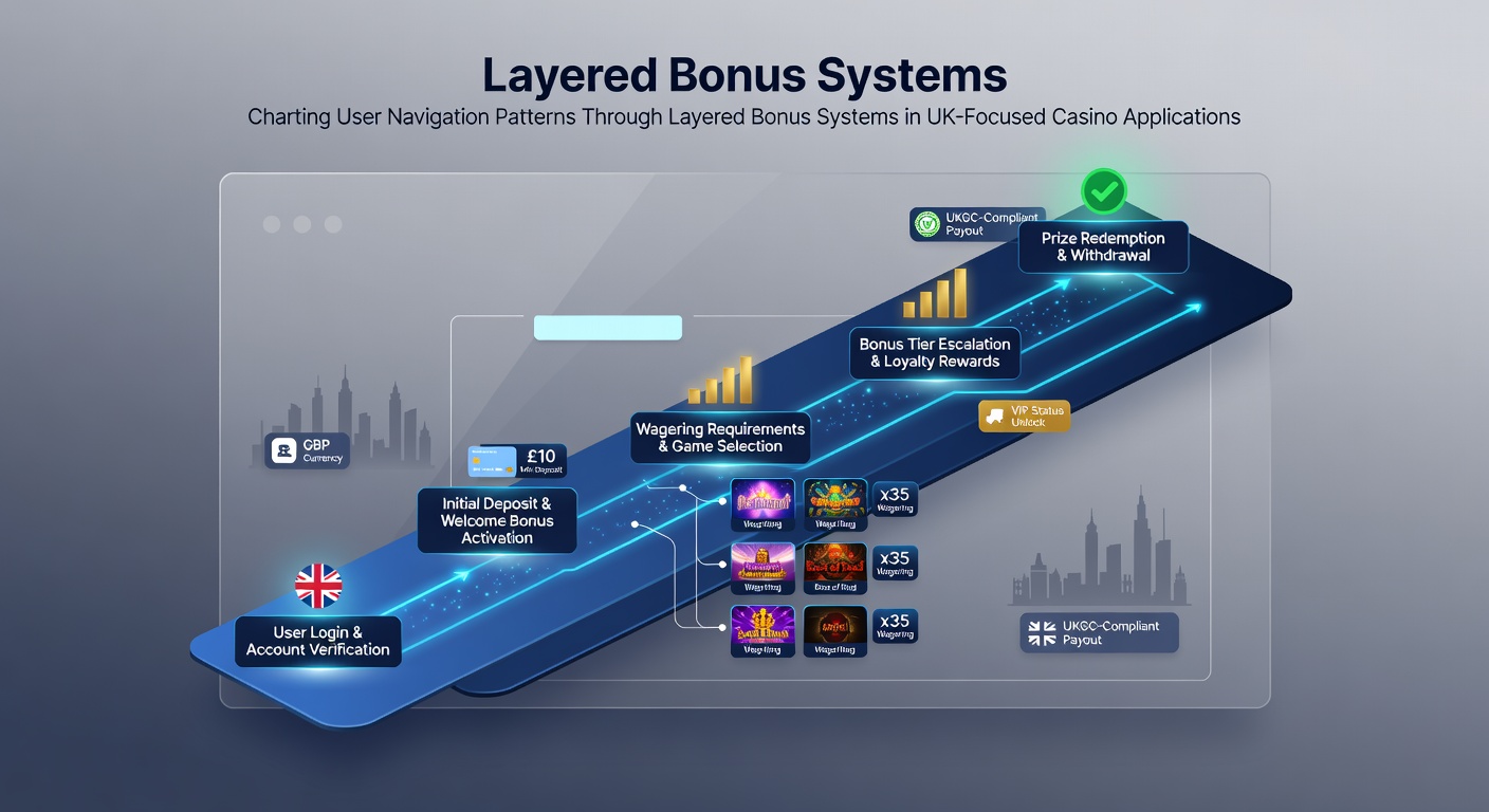 Diagram depicting user flow metrics and layered bonus progression in British mobile casino applications