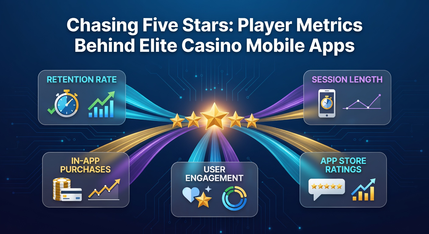 Smartphone screen displaying a top-rated casino app with glowing five-star reviews and player metrics overlay