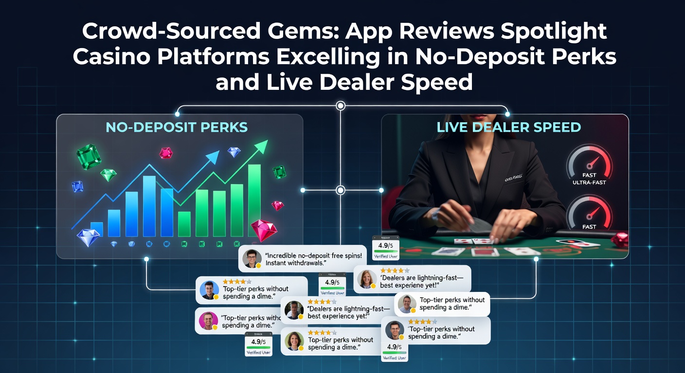 Smartphone screen displaying a casino app with vibrant live dealer games and bonus notifications, surrounded by glowing app store review stars