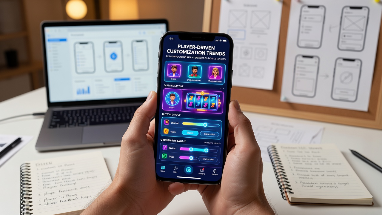 Close-up view of customizable controls and theme options in a mobile casino application interface